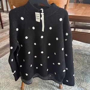 Caslon Nordstrom Ivory and Black Polka Dot Knit Mock Neck Tunic Sweater Sz L NWT